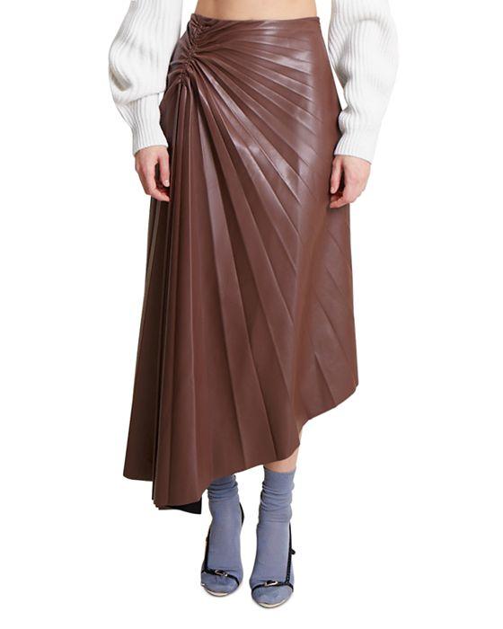 Tracy Asymmetric Pleated Vegan Leather Skirt
