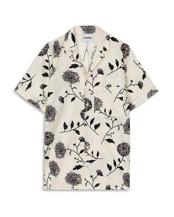 Yuki Cotton & Silk Botanical Print Kimono Sleeve Loose Fit button Down Camp Shirt 