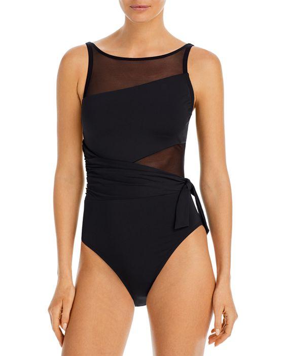 High Neck Side Tie One Piece Swimsuit