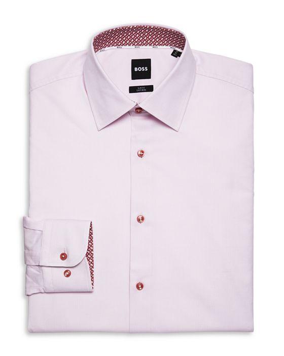 Cotton Blend Contrast Trim Slim Fit Dress Shirt