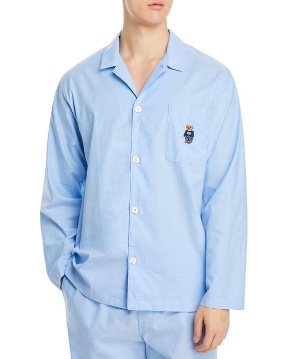 Cotton Oxford Embroidered Button Down Pajama Shirt