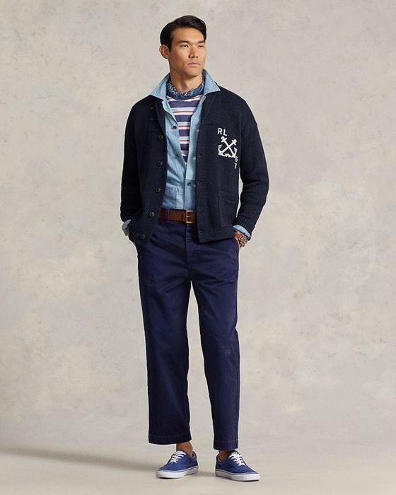 Cotton & Linen Nautical Regular Fit Shawl Collar Cardigan