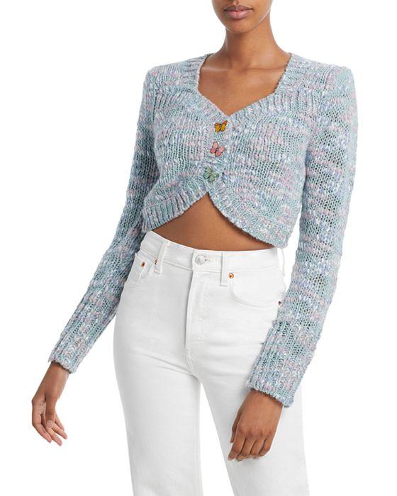Saundria Butterfly Button Cropped Cardigan   