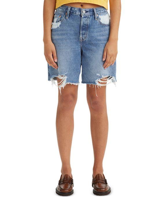 501 High Rise Distressed Denim Shorts in Pedal Time