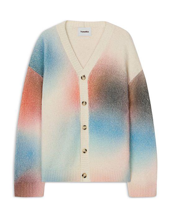 Prim Abstract Watercolor Print Oversized Fit V Neck Cardigan 