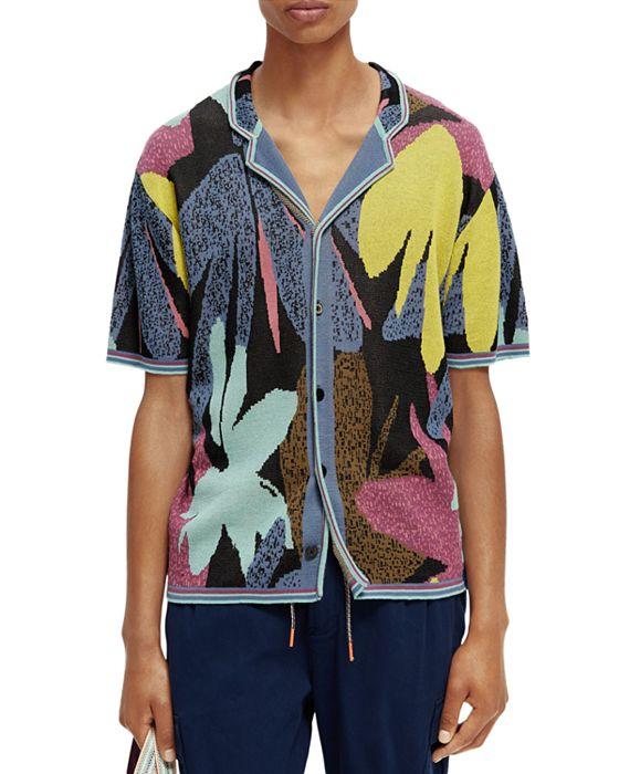 Abstract Knit Button Down Camp Shirt