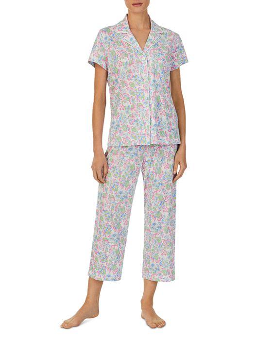 Short Sleeve Notch Collar Capri Pant Pajamas Set