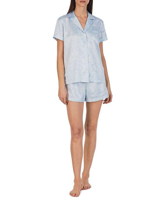 Paisley Short Sleeve Notch Collar Shirt & Boxer Pajama Set