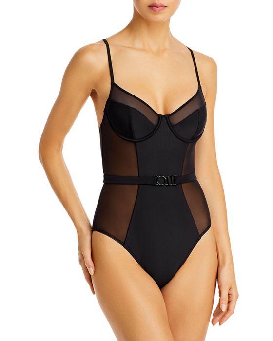 The Spencer Belted Mesh Inset One Piece Swimsuit