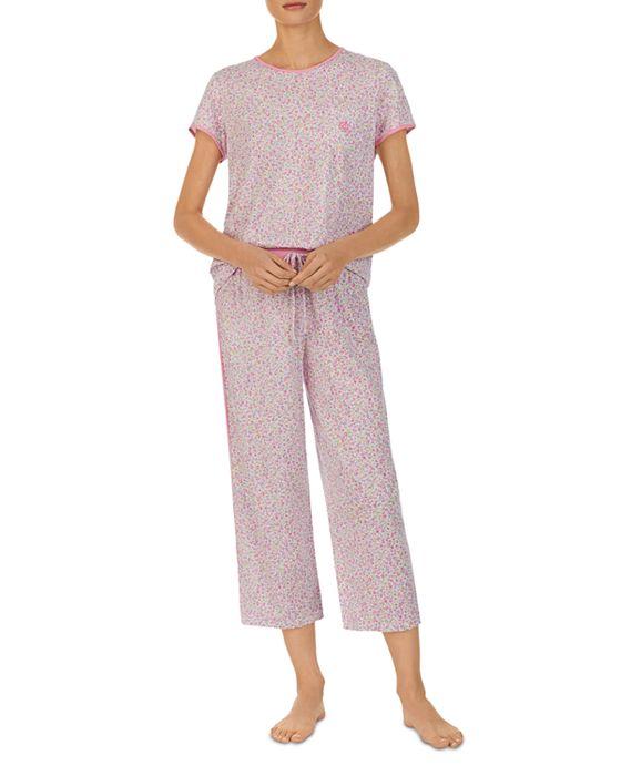 Short Sleeve Crewneck Capri Pant Pajamas Set 