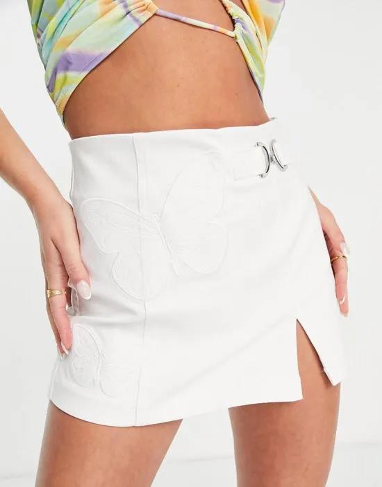 00s butterfly detail mini skirt in white