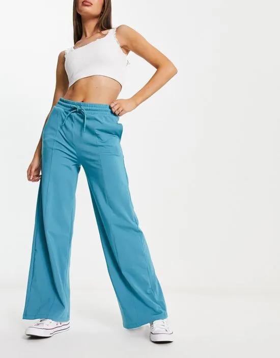 00s wide leg sweatpants with pintuck in tricot teal