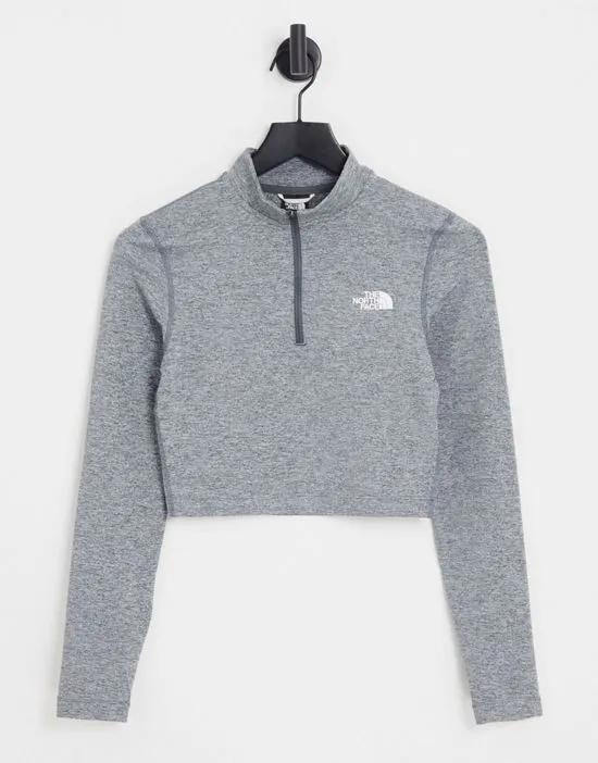 1/4 zip cropped long sleeve t-shirt in gray
