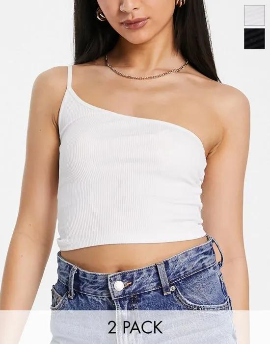 1 shoulder cami top 2 pack in black and white