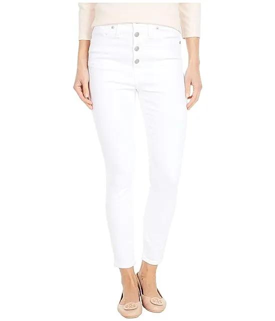 10" High-Rise Skinny Crop Jeans in Pure White: Button-Front Edition