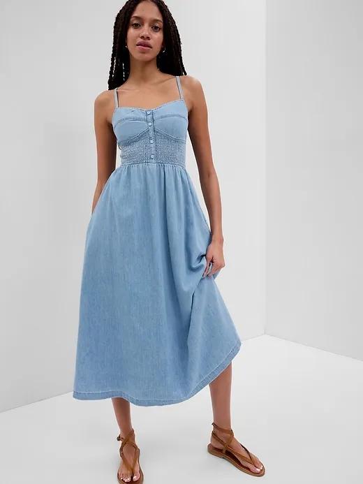100% Organic Cotton Denim Corset Midi Dress with Washwell