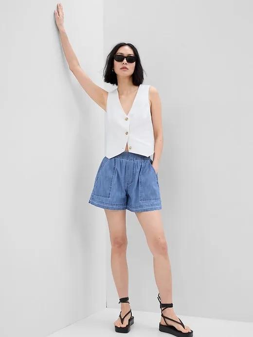 100% Organic Cotton High Rise Denim Pull-On Shorts with Washwell