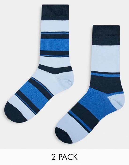2 pack ankle socks in blue stripes