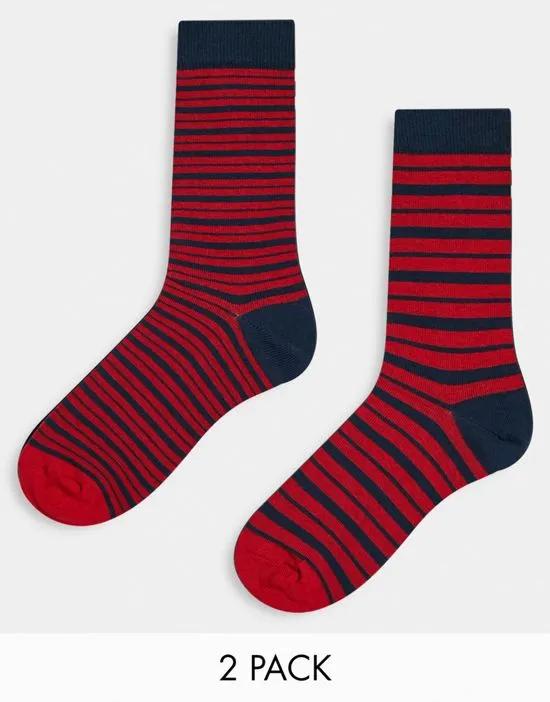 2 pack ankle socks in red stripes