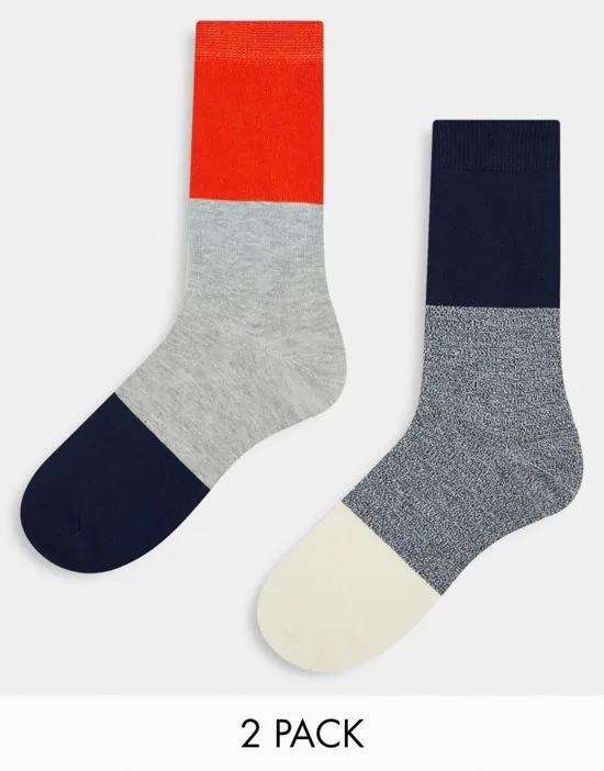 2 pack ankle socks with color block design