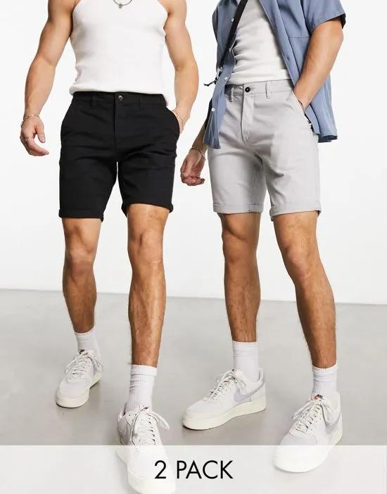 2 pack chino shorts in gray and black