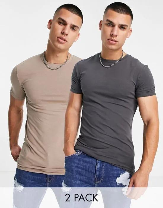2 pack cotton blend muscle fit t-shirt with crew neck - MULTI