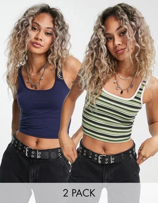 2-pack crop tops in khaki stripe and navy