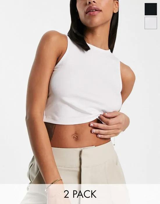 2 pack high neck super crop tank top in black and white