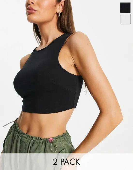 2 pack high neck super crop tank top in black and white