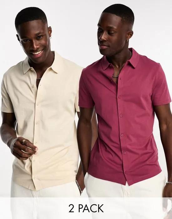 2-pack jersey shirts in ecru and maroon