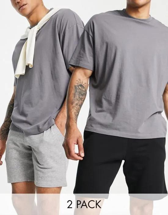 2 pack jersey slim shorts in black/heather gray