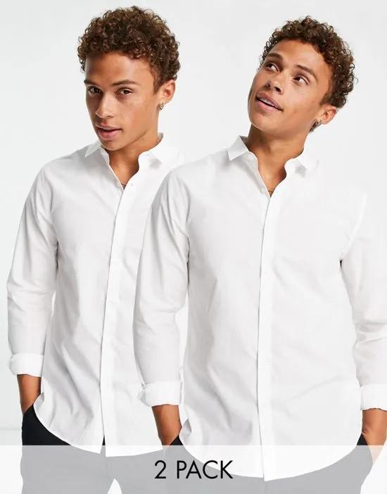 2-pack long sleeve poplin shirts in white