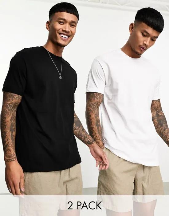 2 pack longline t-shirts in black and white