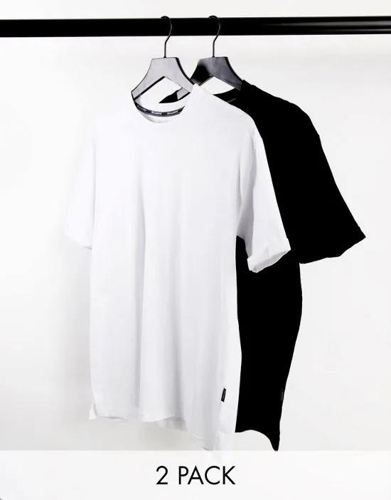 2 pack longline t-shirts in black and white