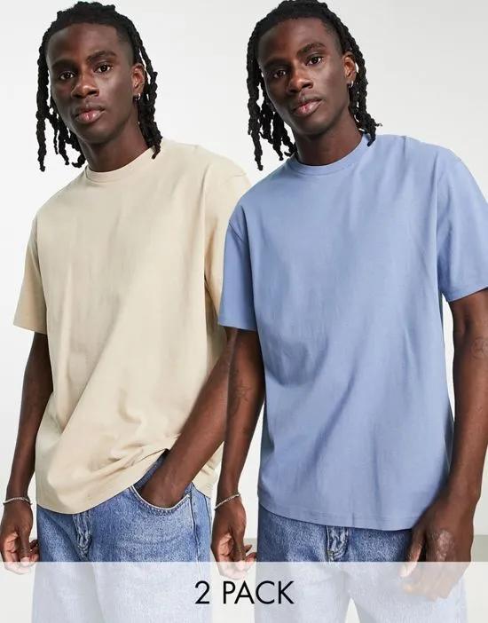 2 pack oversized t-shirt in blue and stone