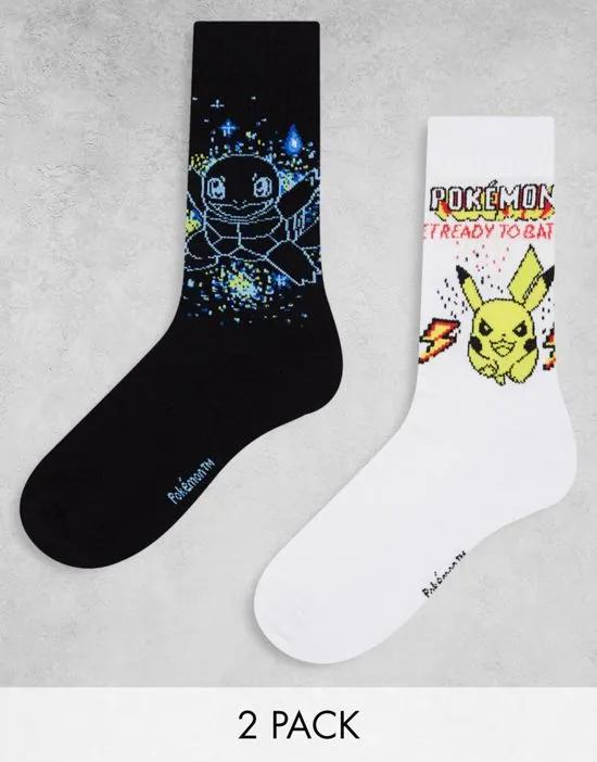 2 pack Pokemon sports socks in black and white
