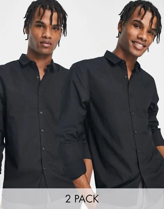 2 pack poplin long sleeved shirts in black