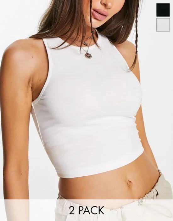 2 pack racer crop top in black and white