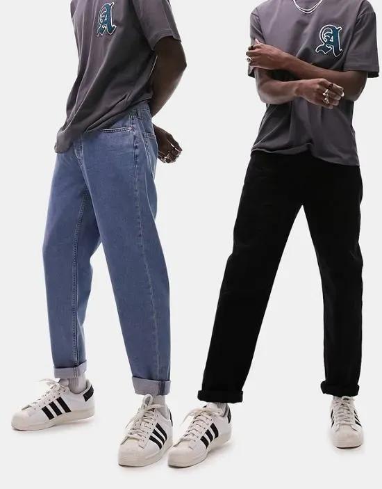 2 pack relaxed jeans in black and mid wash