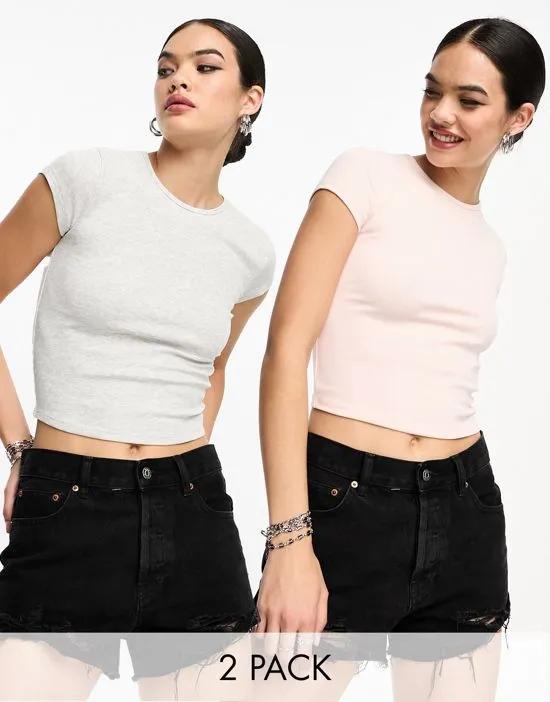 2 pack ribbed baby tee in light gray & pink