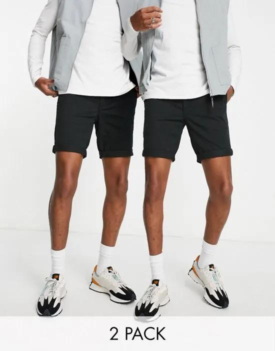 2-pack skinny chino shorts in black
