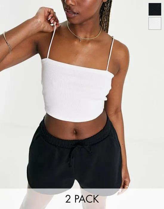 2-pack skinny strap cropped camis in black and white