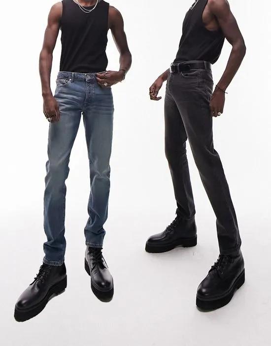 2 pack slim jeans in washed black and mid wash