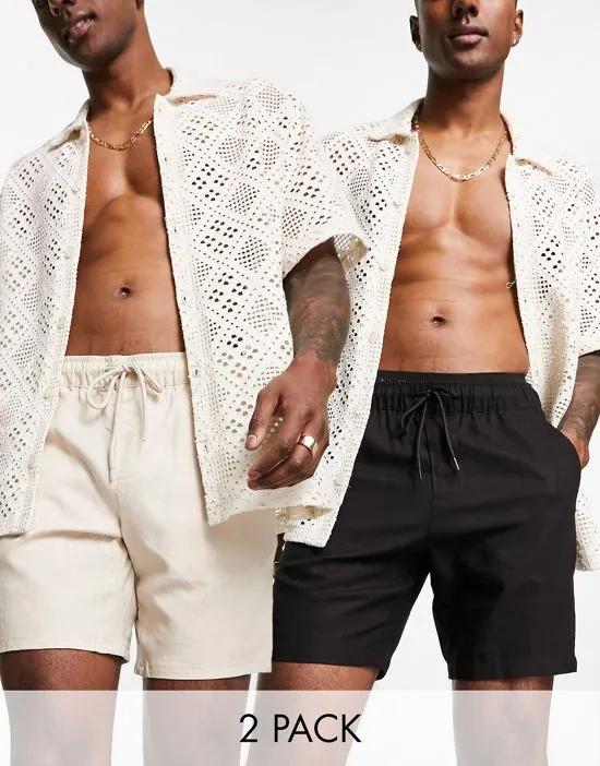 2 pack slim linen mix shorts in beige and black save