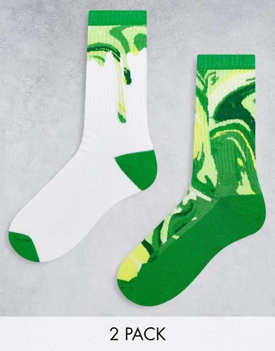 2 pack sports sock in green with oil affect print
