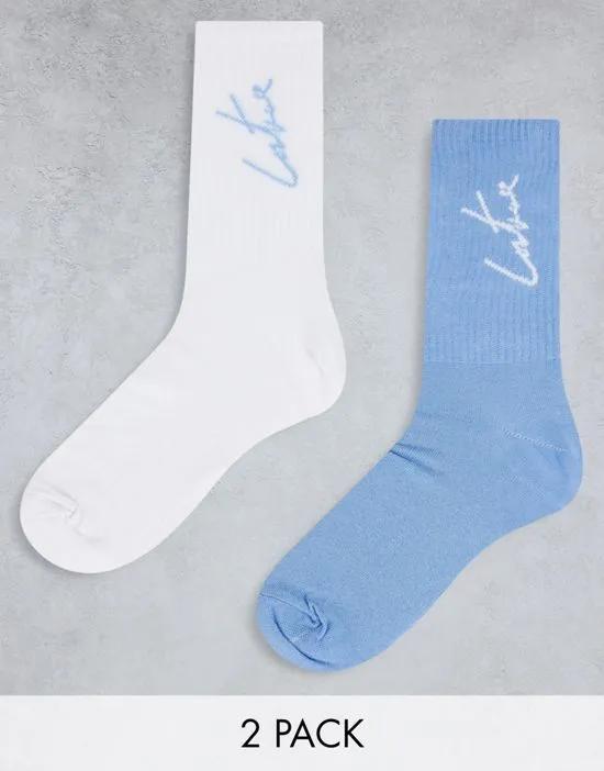 2 pack sports socks in white and blue