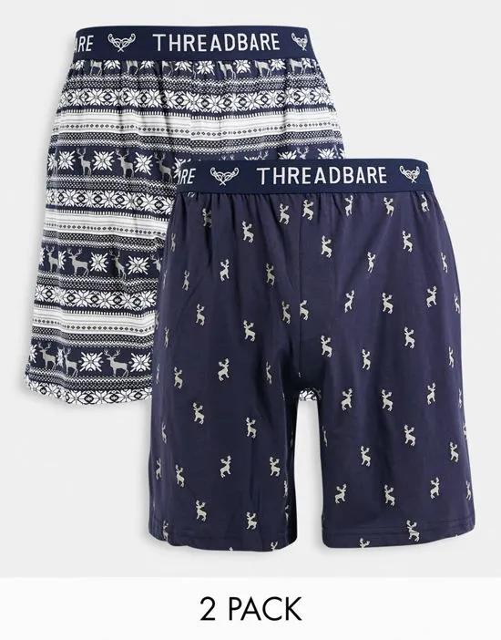 2 pack stag lounge shorts in navy