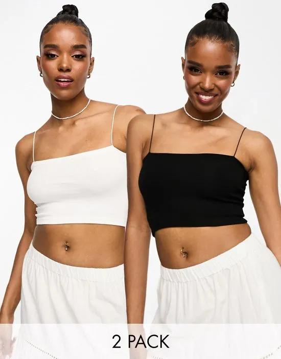 2 pack strappy ribbed tube crop top in white & black