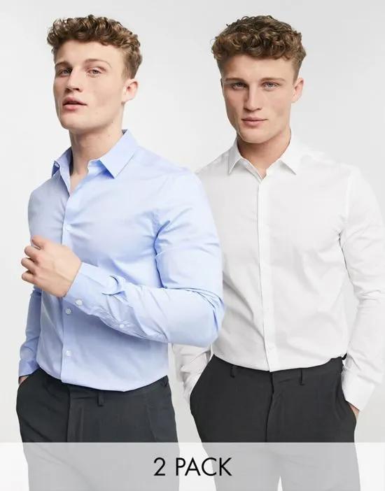 2 pack stretch slim fit work shirt in white / blue save