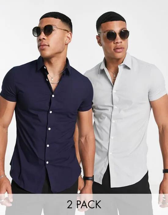 2-pack stretch slim fit work shirts in navy & gray - SAVE!